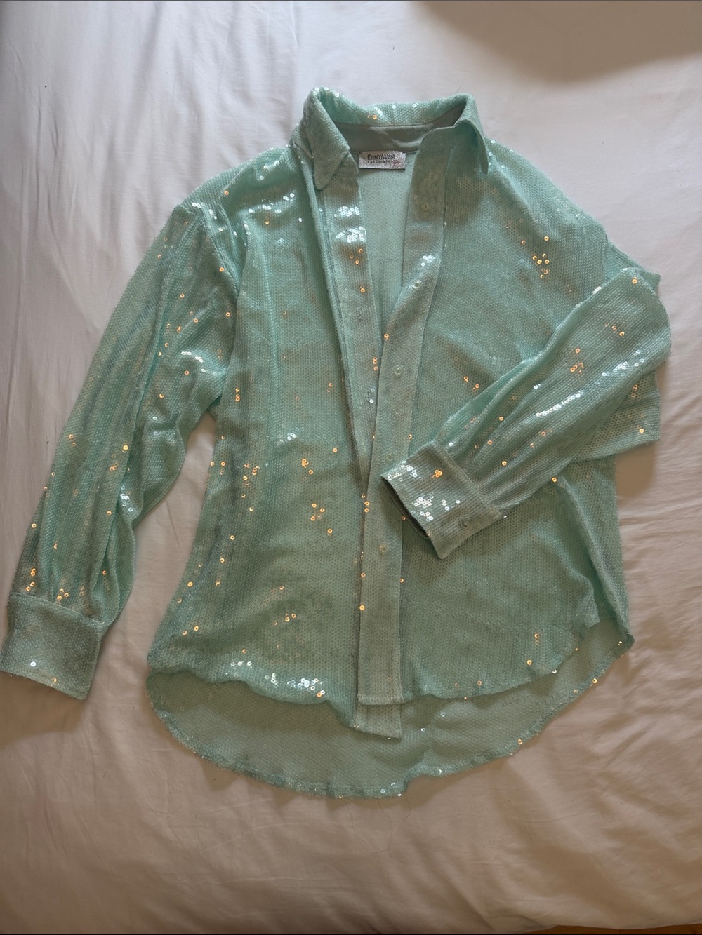Free People Mint Green oversized Sequin Button-Down Shirt
